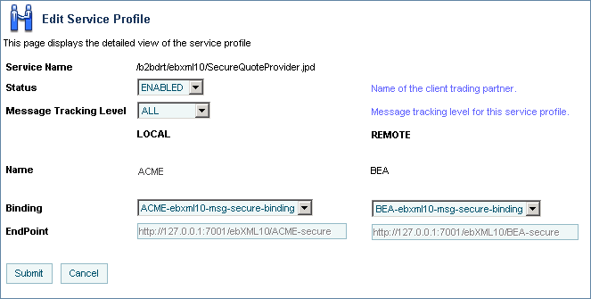 Edit Service Profile Page