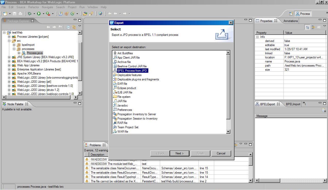 BPEL Export Selection