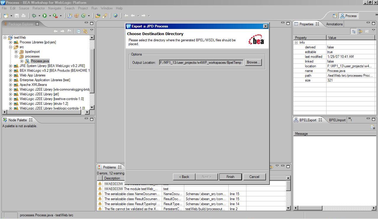 BPEL Export Pane