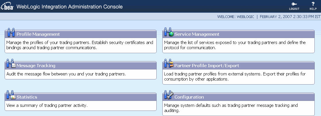 Trading Partner Management in the WebLogic Integration Administration Console