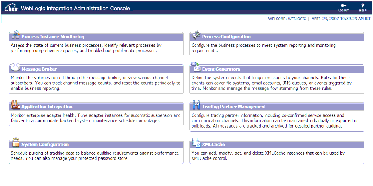 WebLogic Integration Administration Console
