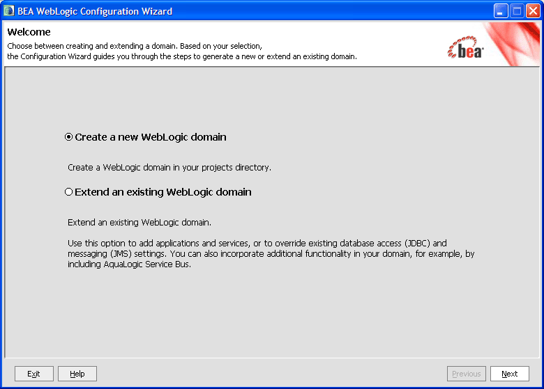 Creating a New WebLogic Domain 