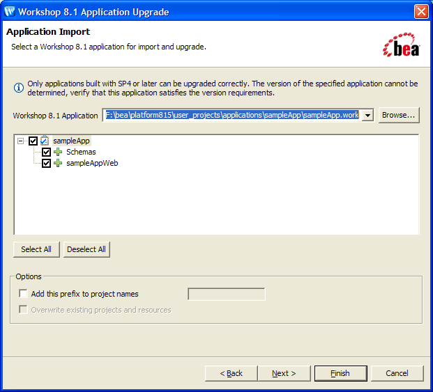 Selecting the Application to be Imported 