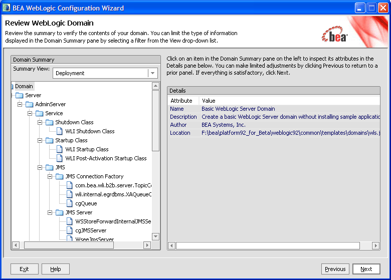 Review the Domain Configuration Settings 