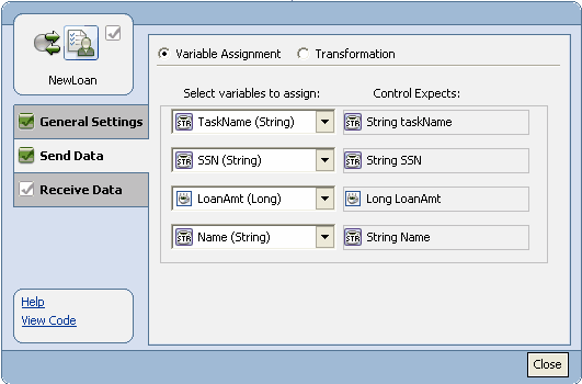 Map the Send Data Variables with the Control Parameters 