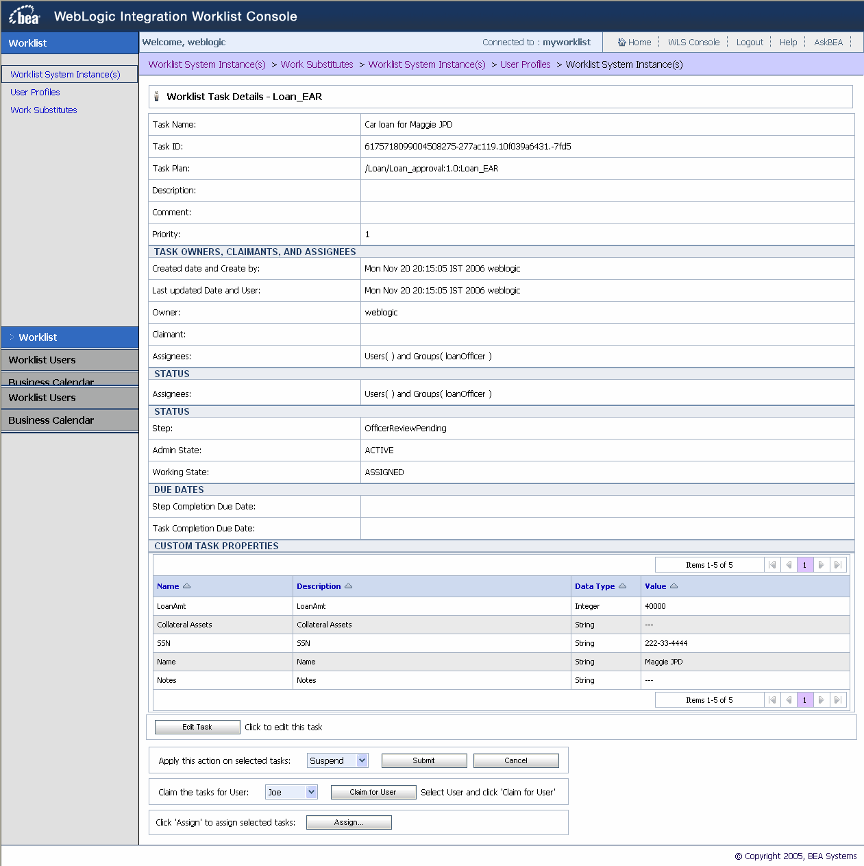 Worklist Task Details - Maggie JPD