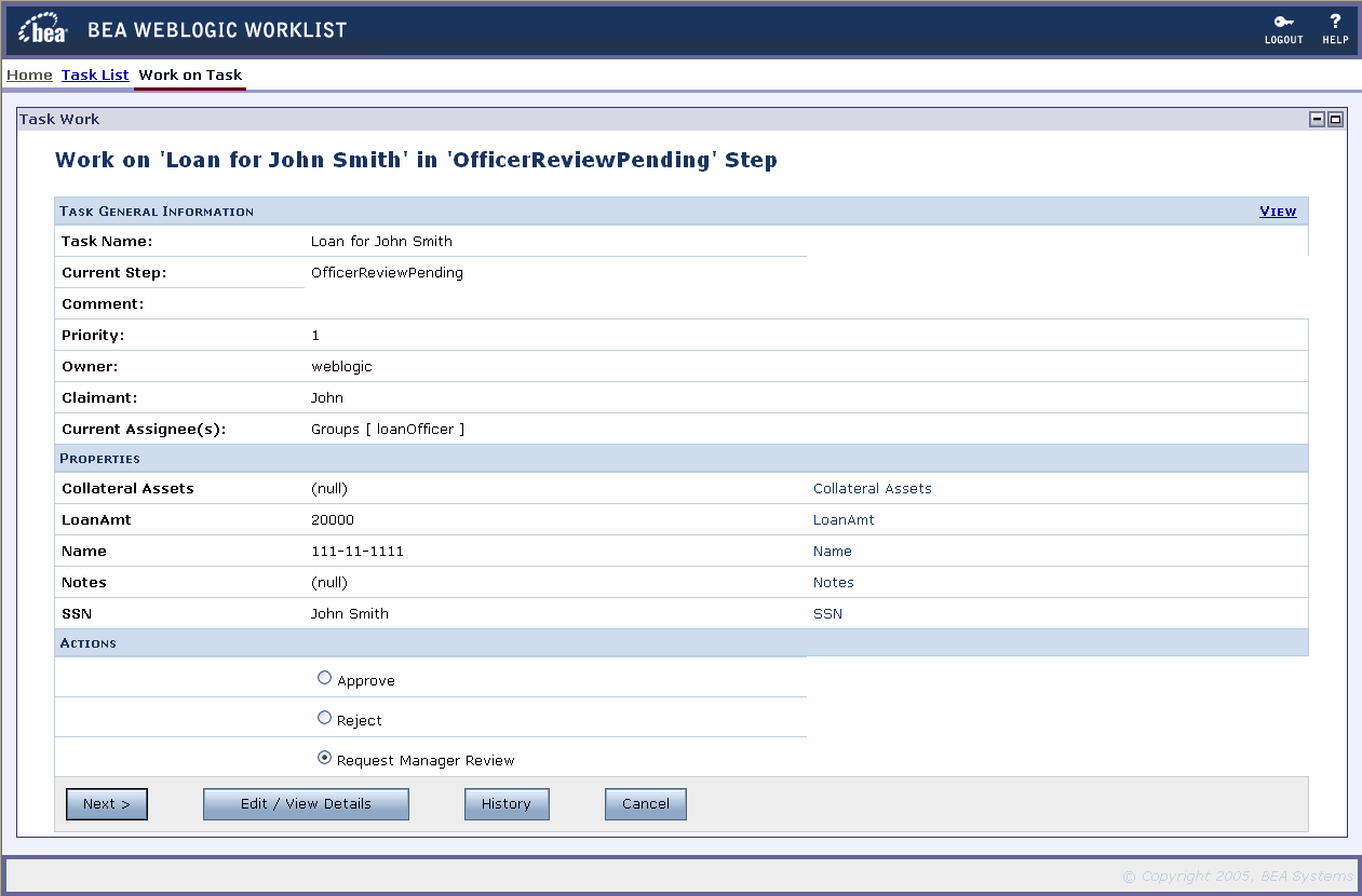 Task Detail Information 