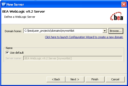 Specify the domain name for the New Server