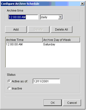 Configure Archive Schedule Window