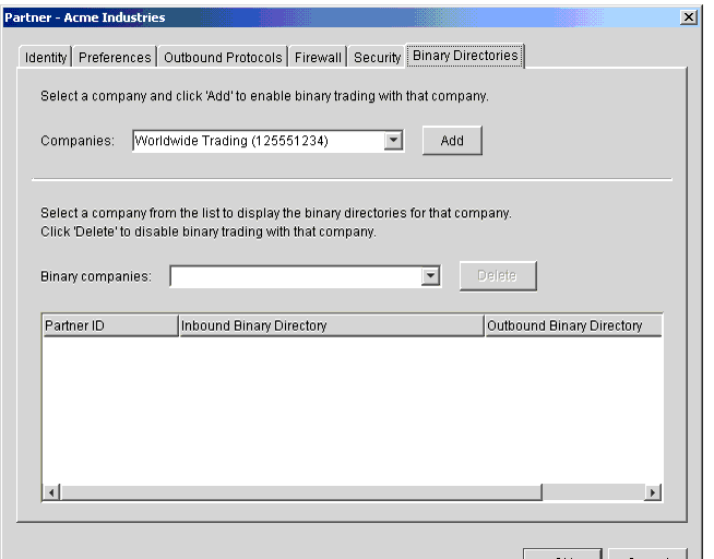 Partner Profile Binary Directories Tab