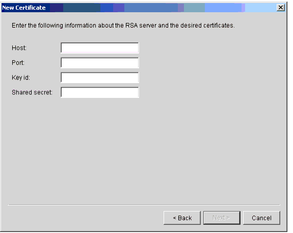 New Certificate Wizard, RSA Keon Certificate Window