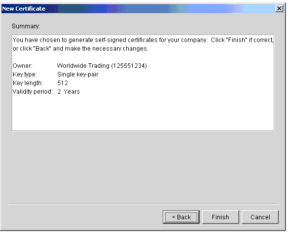 New Certificate Wizard, Summary Window