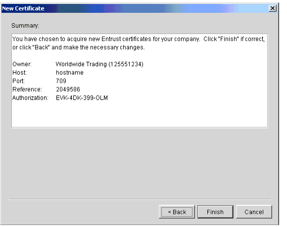 New Certificate Wizard, Summary Window