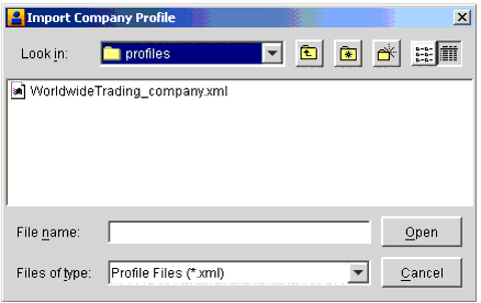 Import Company Profile Dialog Box