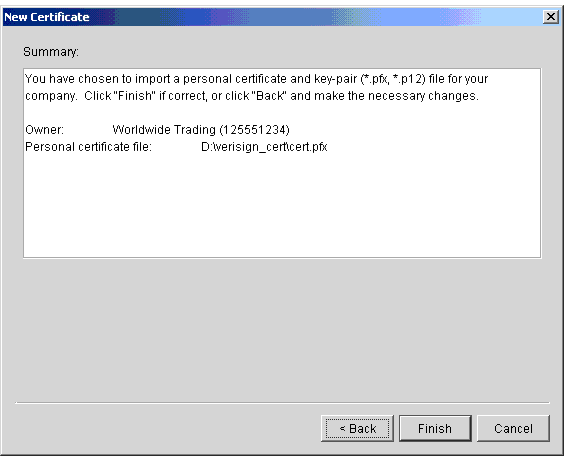 New Certificate Wizard, Summary Window
