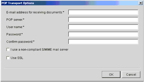 POP Transport Options Window