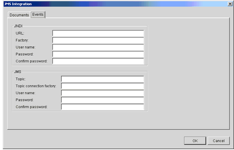 JMS Integration Window Events Tab