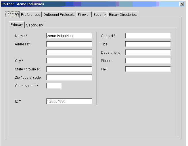 Partner Profile Identity, Primary Tab