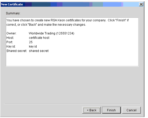 New Certificate Wizard, Summary Window