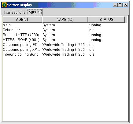 Server Display Window Agents Tab