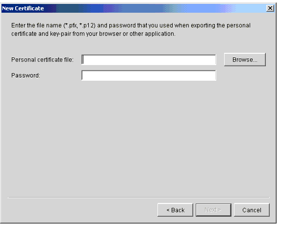 New Certificate Wizard, Third-Party Certificate Window