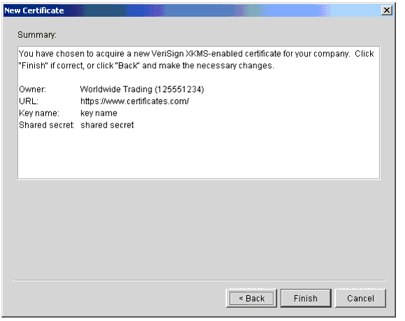 New Certificate Wizard, Summary Window