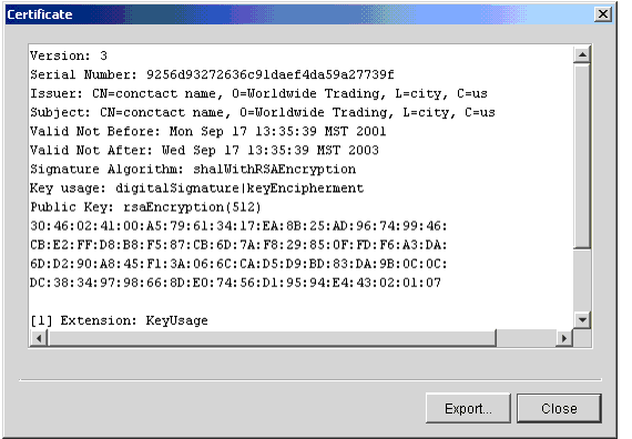 Certificate Window for a Self-Signed Certificate