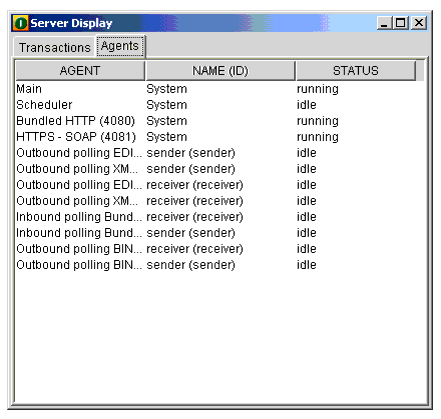 Server Display Window Agents Tab on Windows