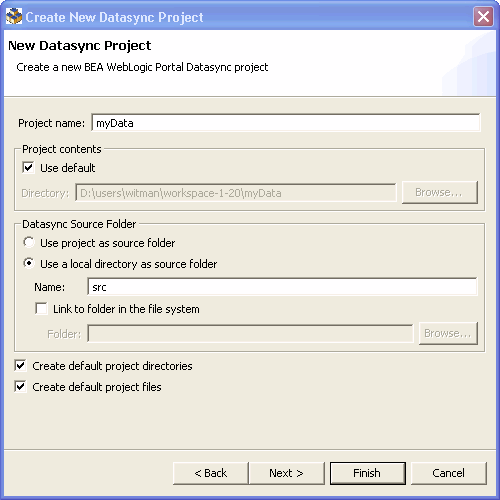 Create New Datasync Project Dialog