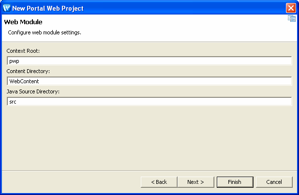 New Portal Web Project –  Web Module dialog