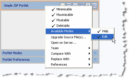 Portlet Mode - Available Modes Submenu