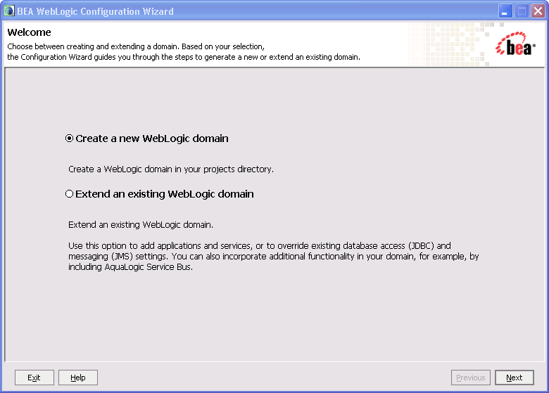 BEA WebLogic Server Configuration Wizard