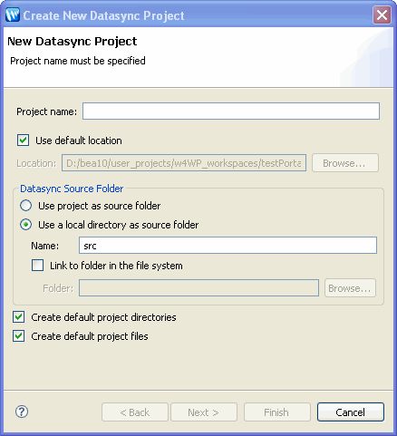 Create New Datasync Project Dialog