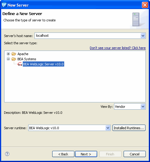 New Server –  Define a New Server Dialog