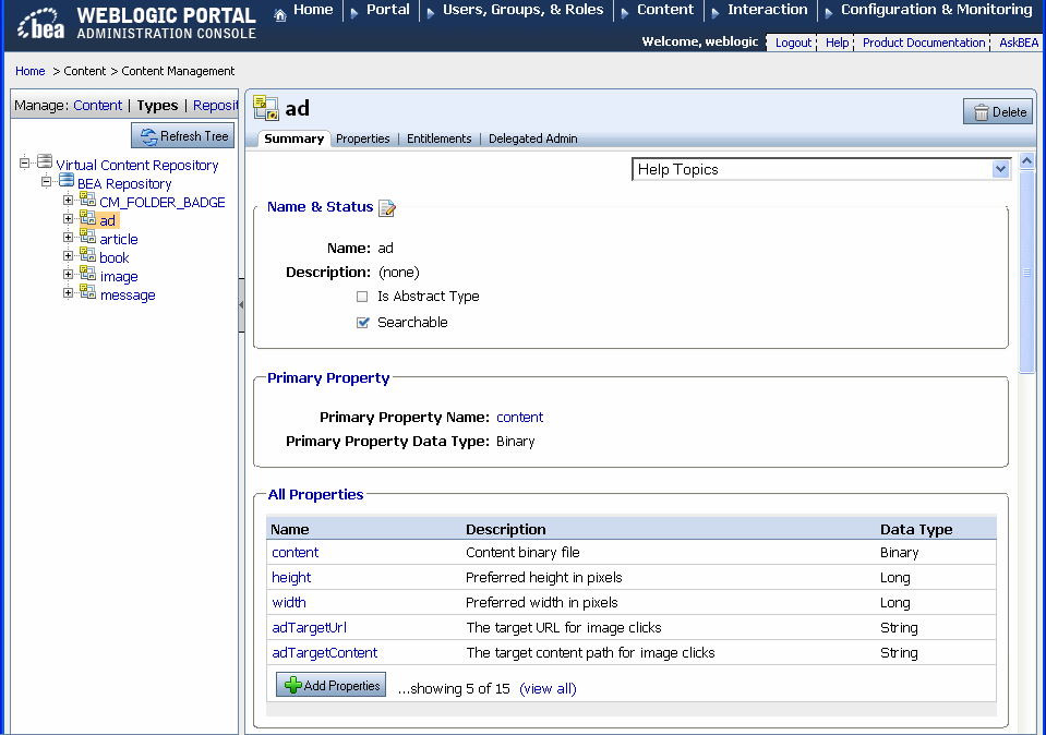 The Types Tab within the Manage Types Window