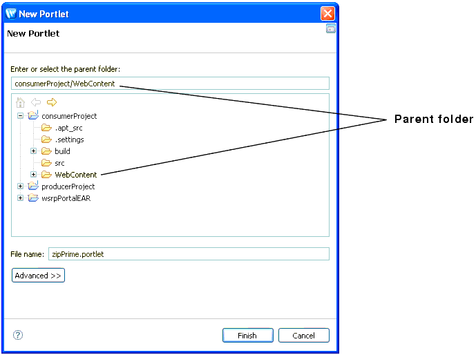 New Portlet Dialog