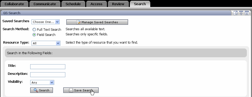 A GroupSpace Search of All Portlets for the Word Project