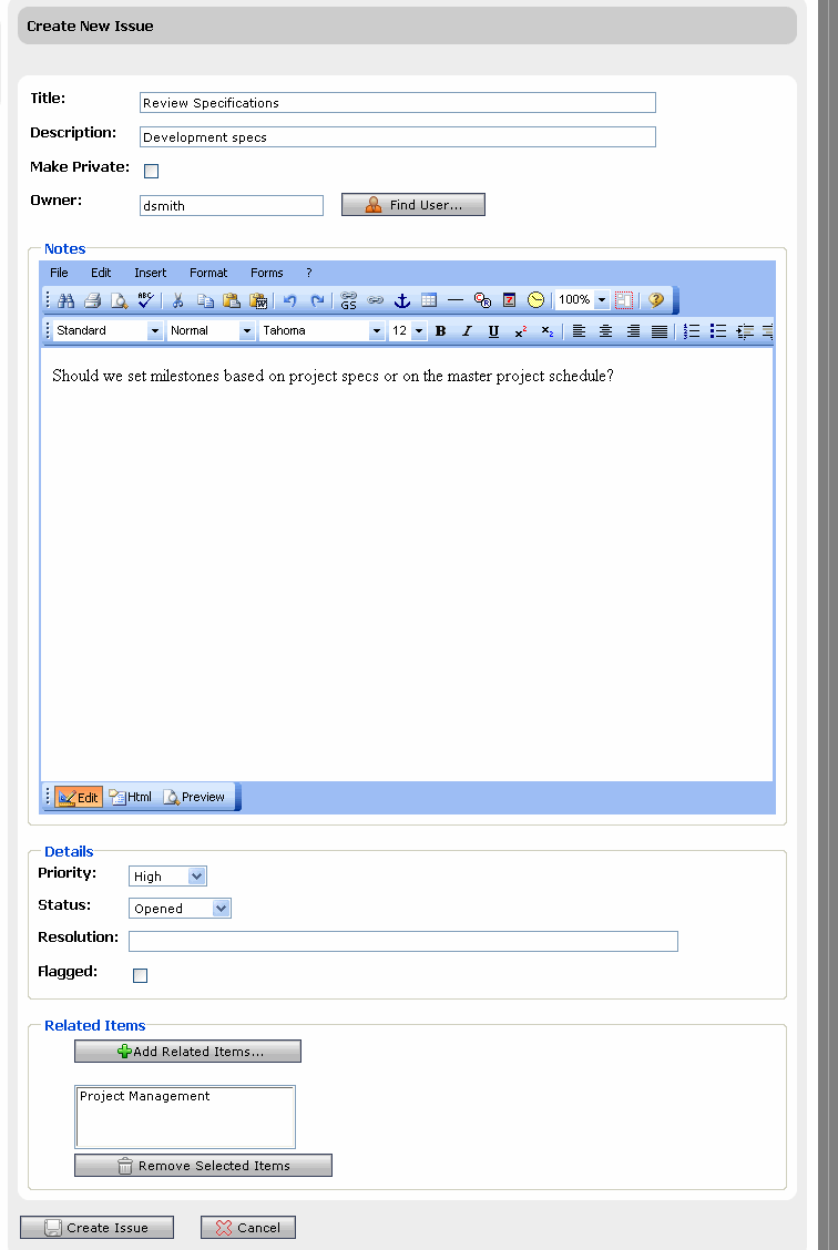 Create a New Issue