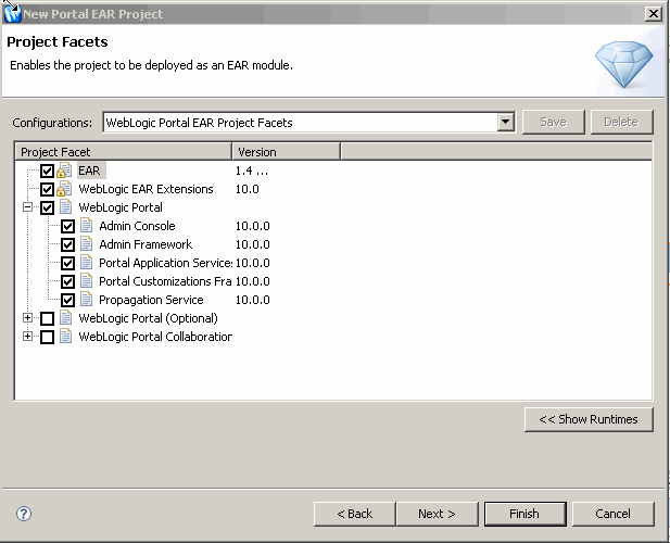 New Portal EAR Project – Select Project Facets Dialog
