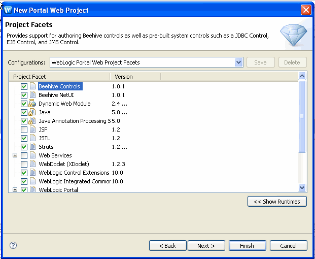 New Portal Web Project – Select Project Facets Dialog