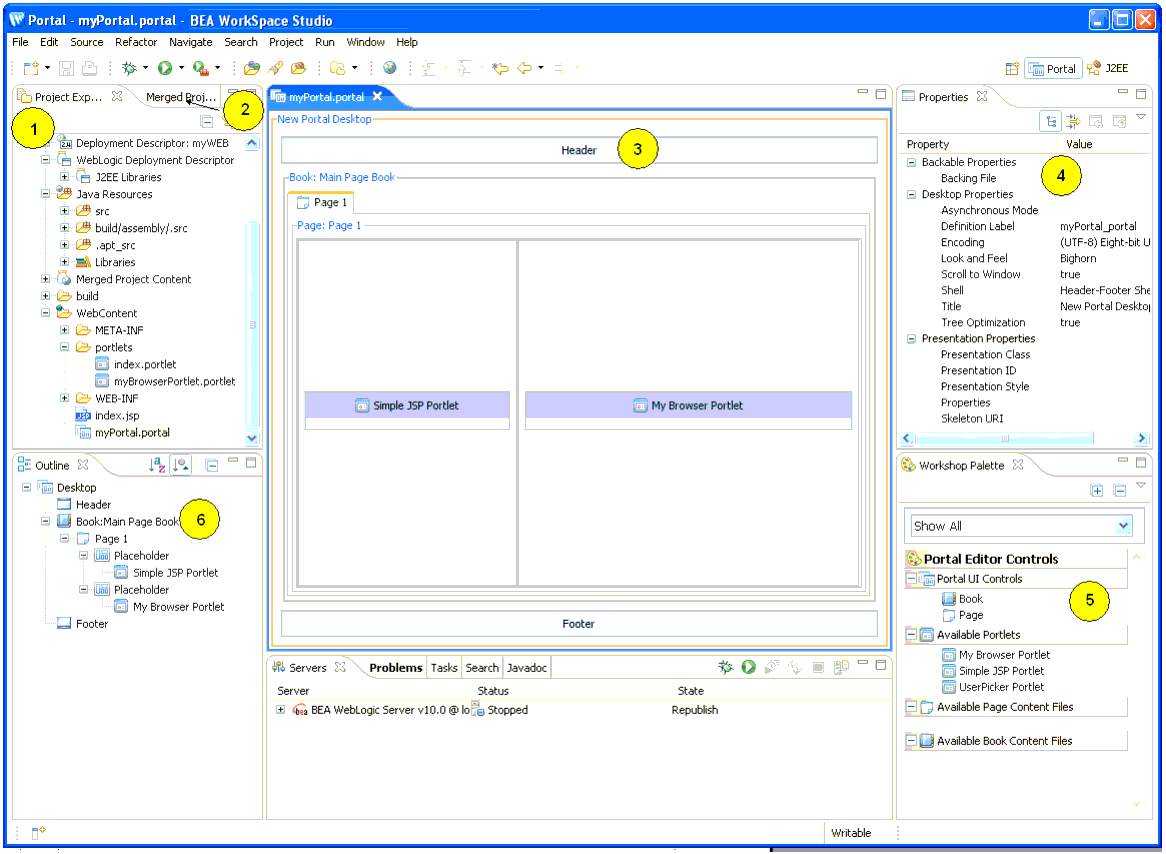 WebLogic Portal Portal Displayed in WorkSpace Studio Portal Perspective