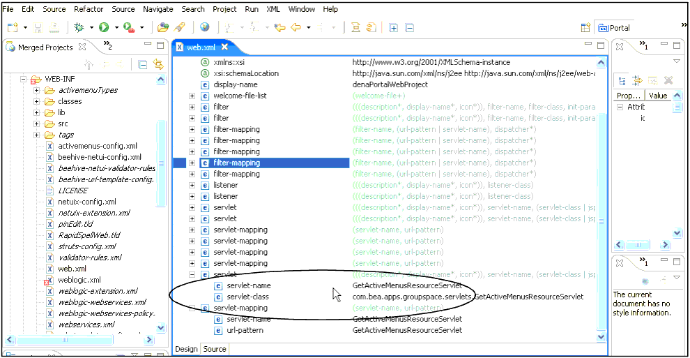 Editing the web.xml File in WorkSpace Studio