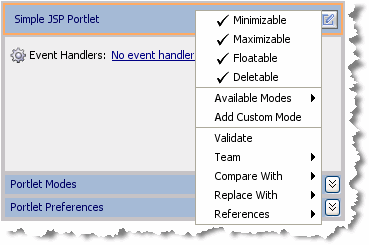 Available Portlet Modes - Title Bar Context Menu