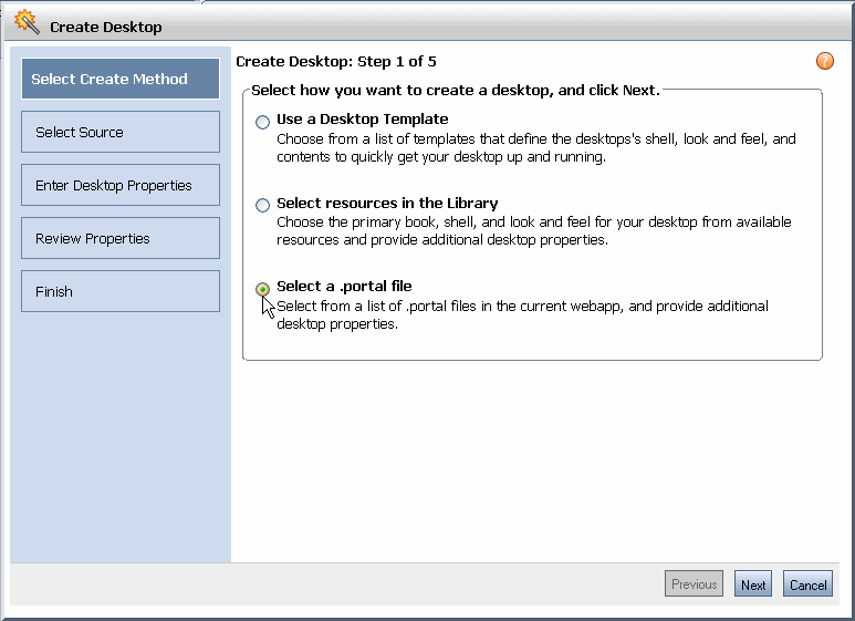 Create Desktop Wizard in Administration Console