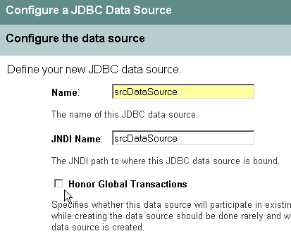 Deselect Honor Global Transactions to make the data source non-XA