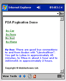 After clicking link, content from that group appears below the menu 
