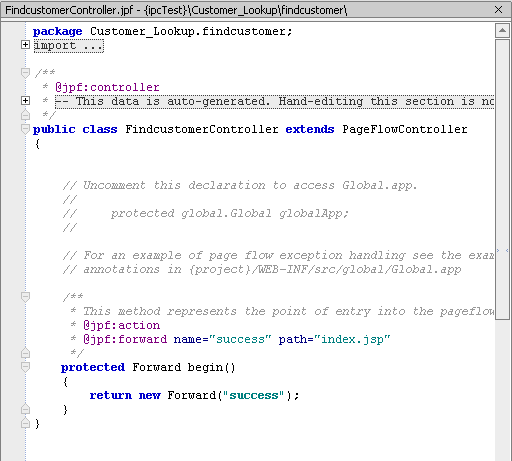 Default Page Flow Code in Source View