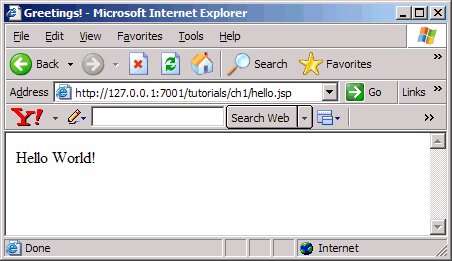 hello.jsp on a PC Browser 