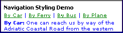 Navigation menu styled as pipe-separated inline list 