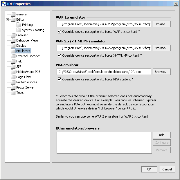 Emulators Pane 